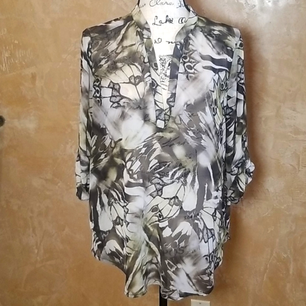 Sheer earth tone butterfly wings blouse